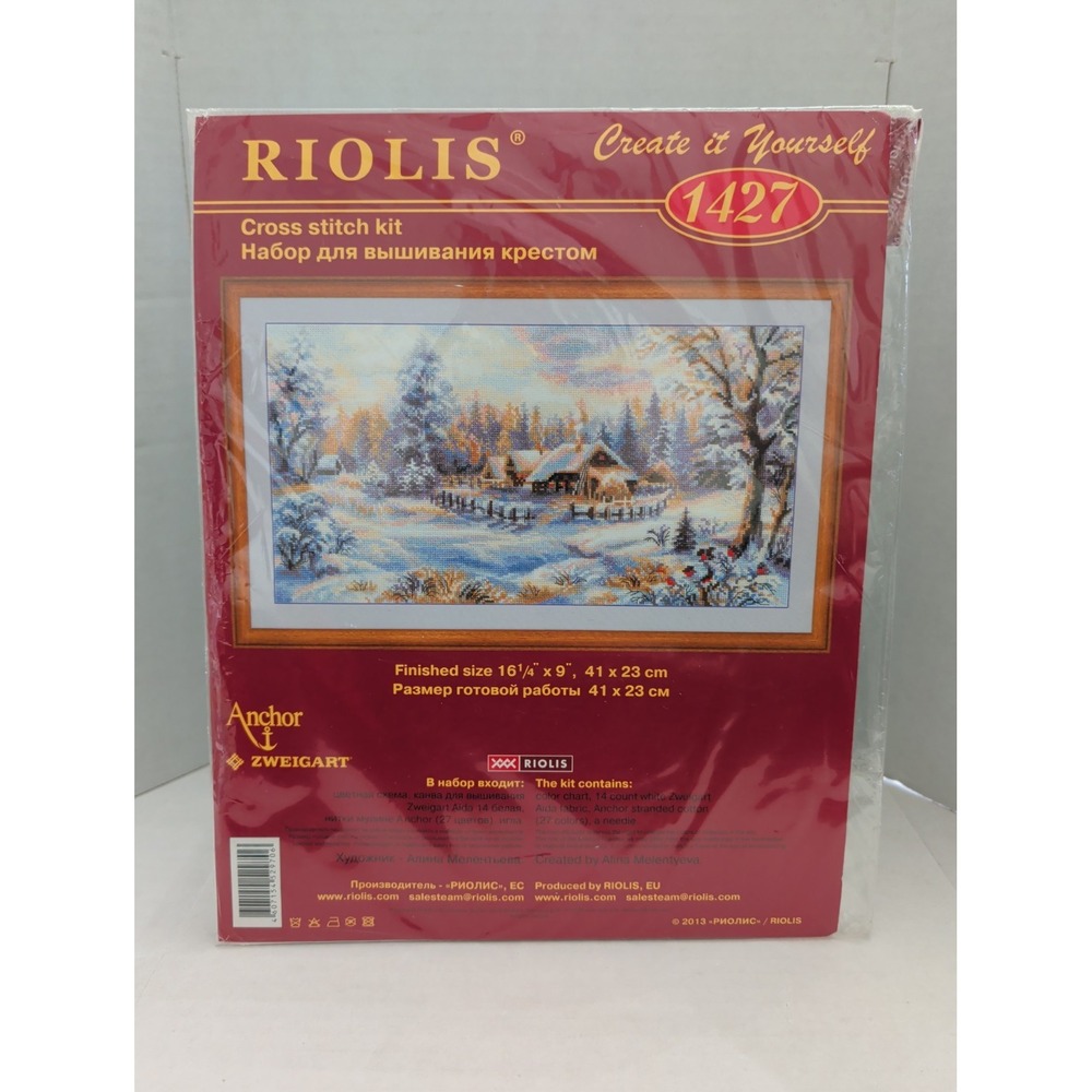 NEW Riolis Counted Cross Stitch Kit Winter Evening #1427 Snowy Cabin Unopened